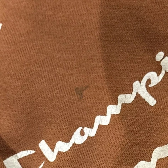 CHAMPION Burnt Orange All-Over Logo Graphic Print Fleece Hoodie Sweatshirt MED - Picture 9 of 9